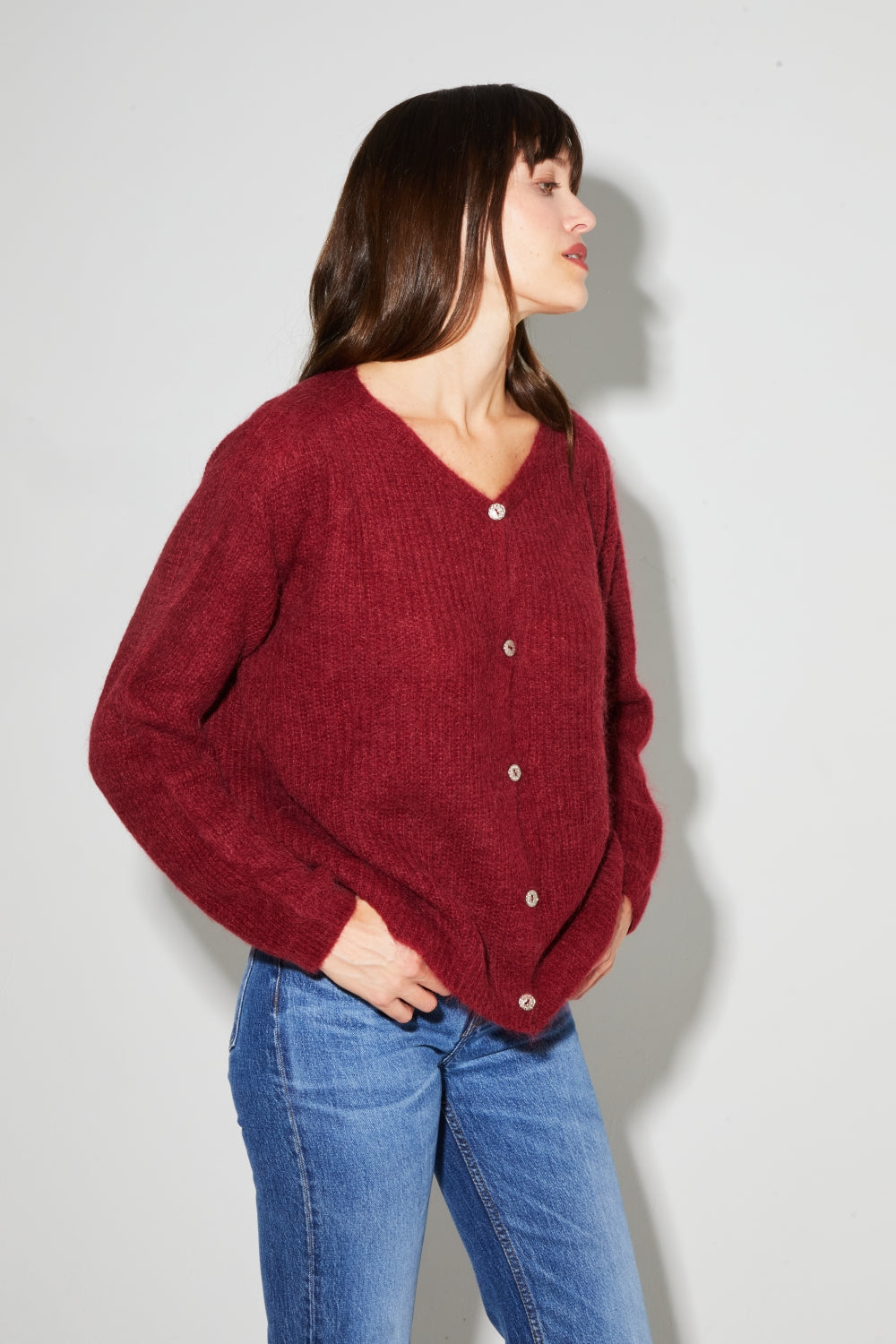Cardigan Angelo Baby Alpaga Bordeaux Fabriqué En Italie
