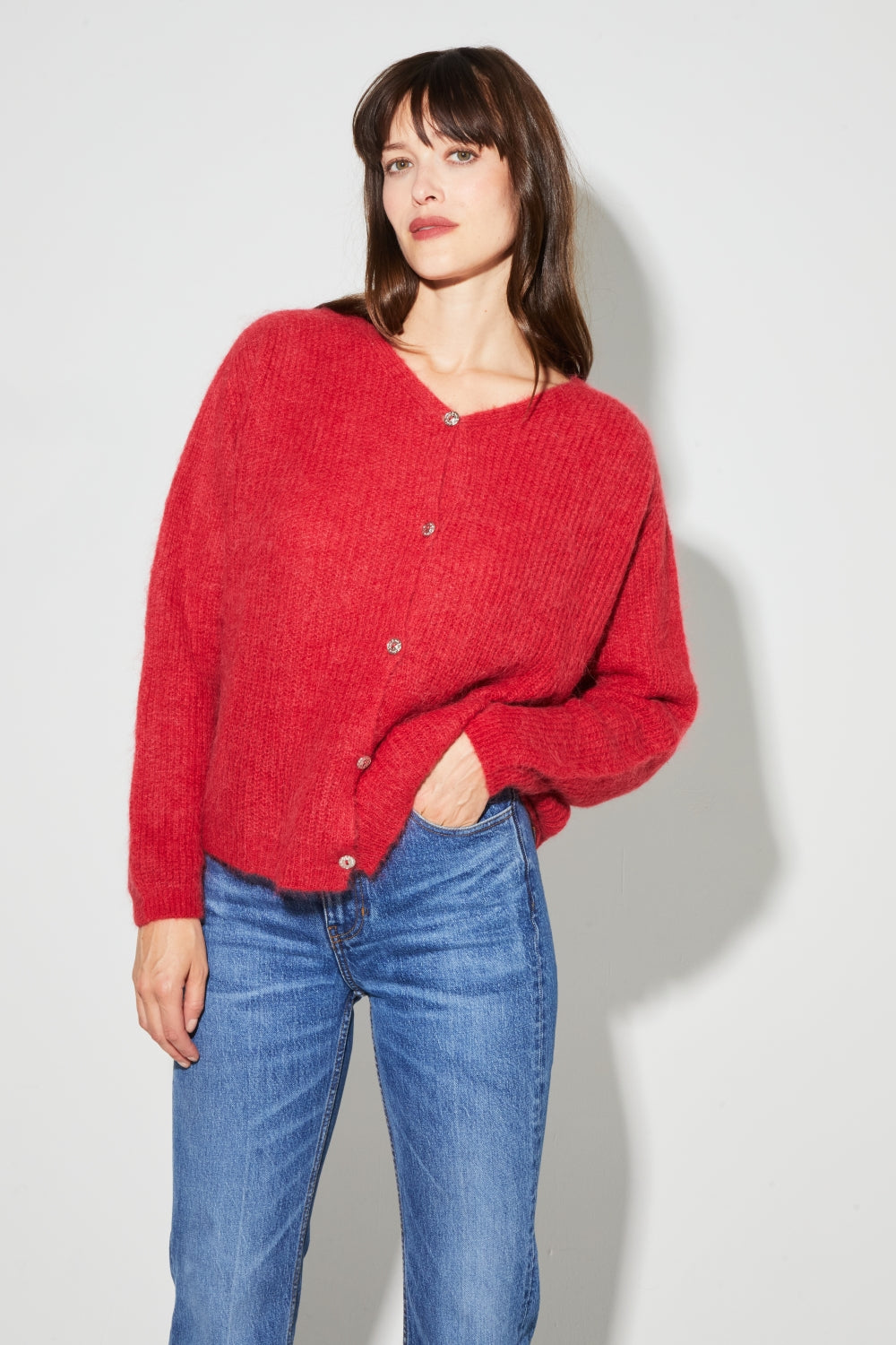 Cardigan Angelo Baby Alpaga Red Fabriqué En Italie