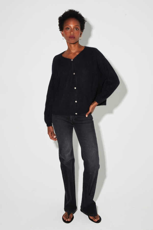 Angelo Baby Alpaca Black Cardigan Made In Italy