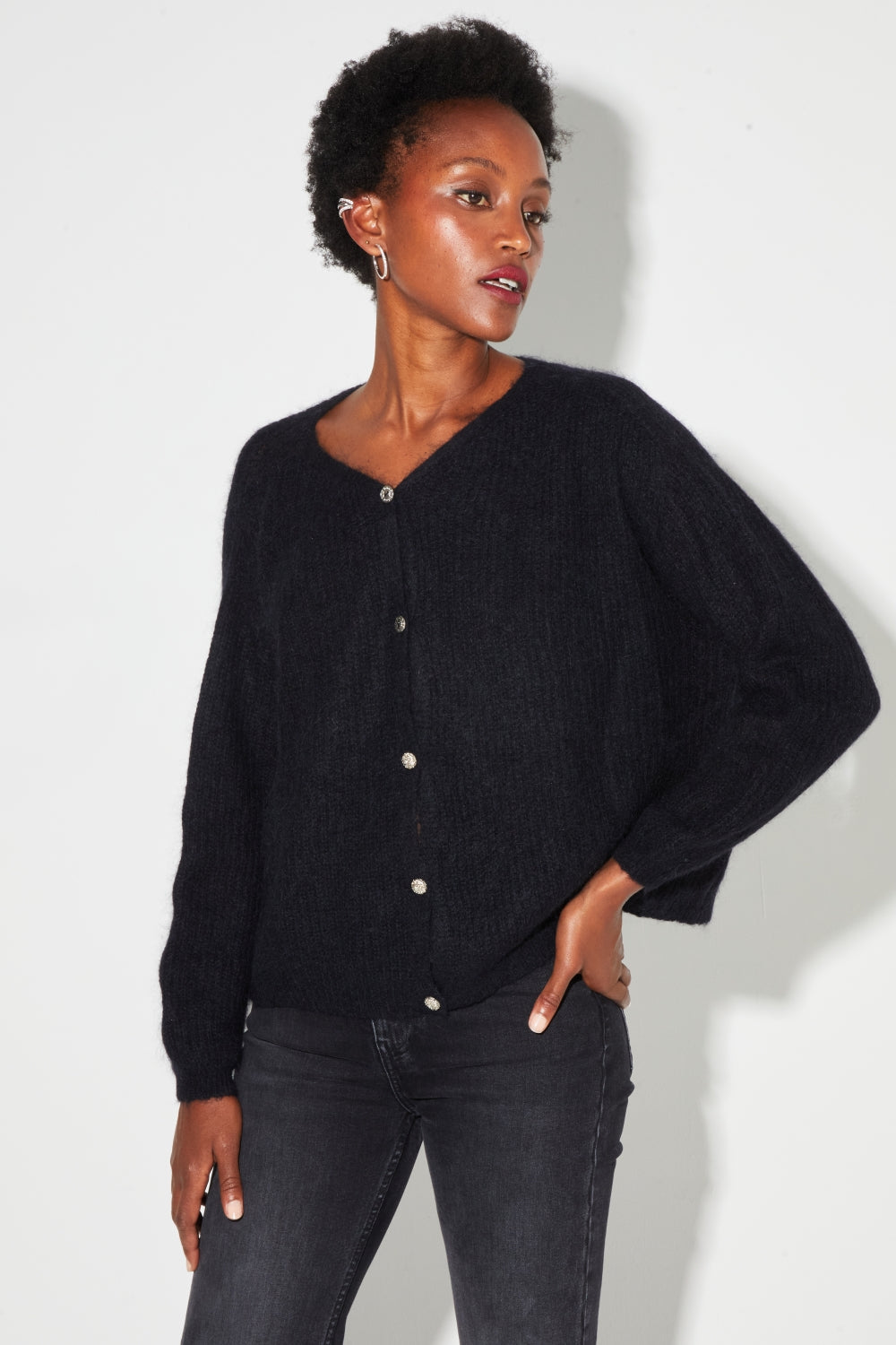 Cardigan Angelo Baby Alpaga Black Fabriqué En Italie