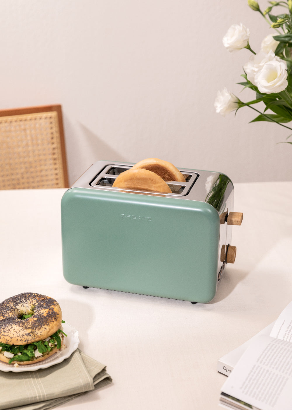 Retro Toast - Small Wide-Slot Toaster - Sage Green