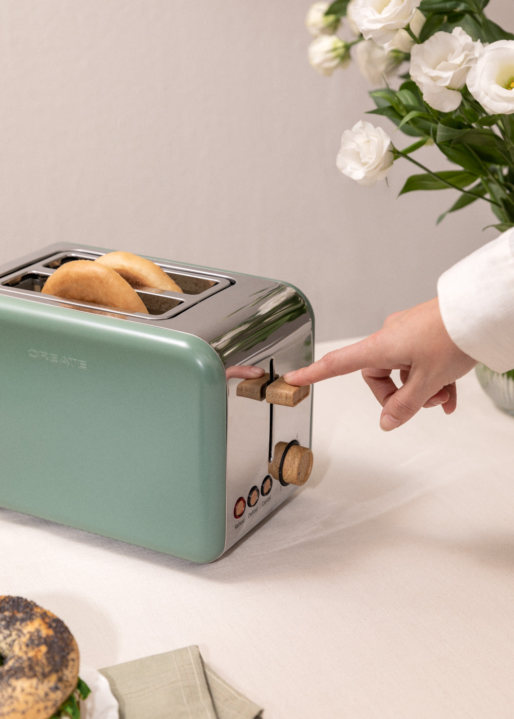 Retro Toast - Small Wide-Slot Toaster - Sage Green