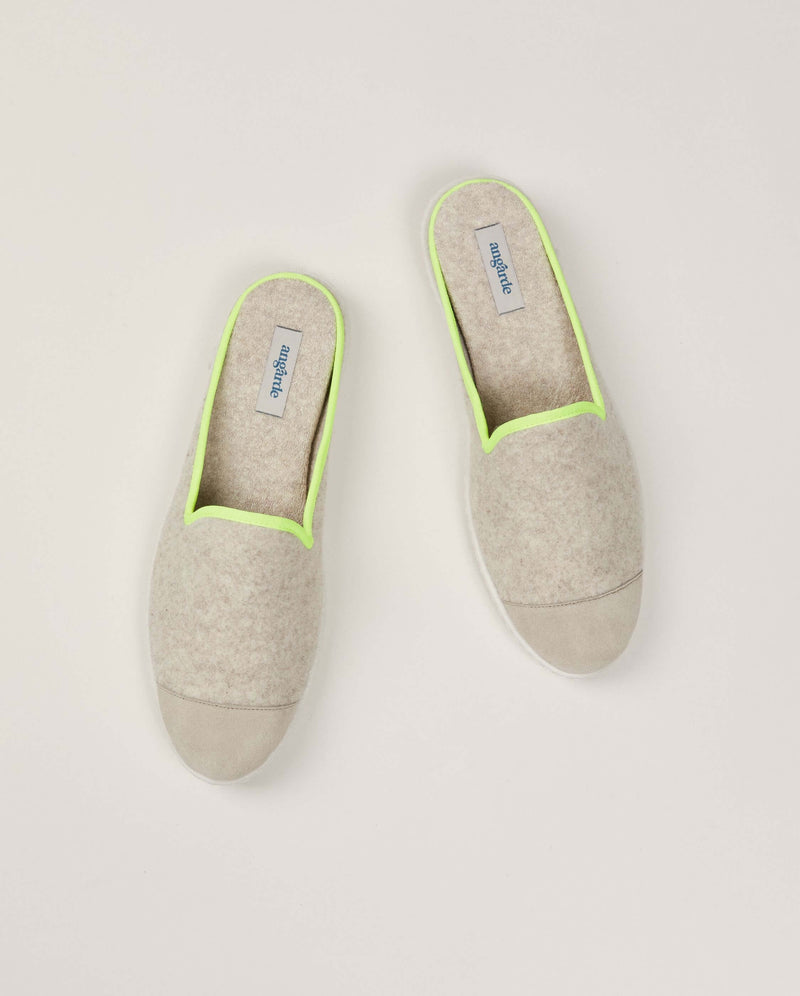 Mule homme laine, beige jaune fluo Angarde Packshot haut