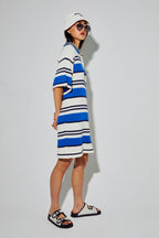 Dress Polo Ricky Blue En Fil De Coton Éponge, Tricotée En Italie