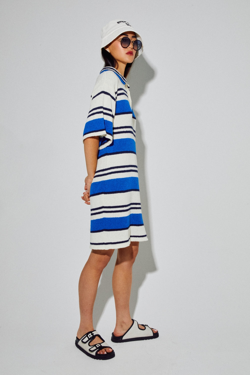 Dress Polo Ricky Blue En Fil De Coton Éponge, Tricotée En Italie