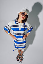 Dress Polo Ricky Blue En Fil De Coton Éponge, Tricotée En Italie
