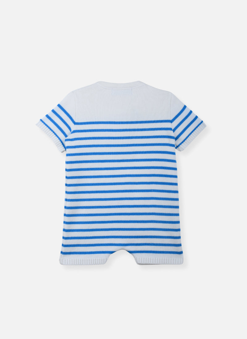 Combishort En Coton Bio - Écru/Bleu