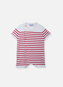 Combishort En Coton Bio - Écru À Rayures Fuchsia