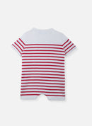 Combishort En Coton Bio - Écru À Rayures Fuchsia