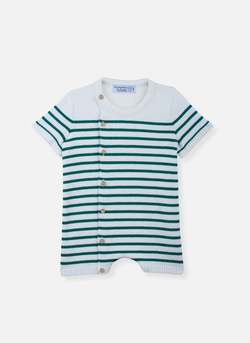 Combishort En Coton Bio - Écru/Vert