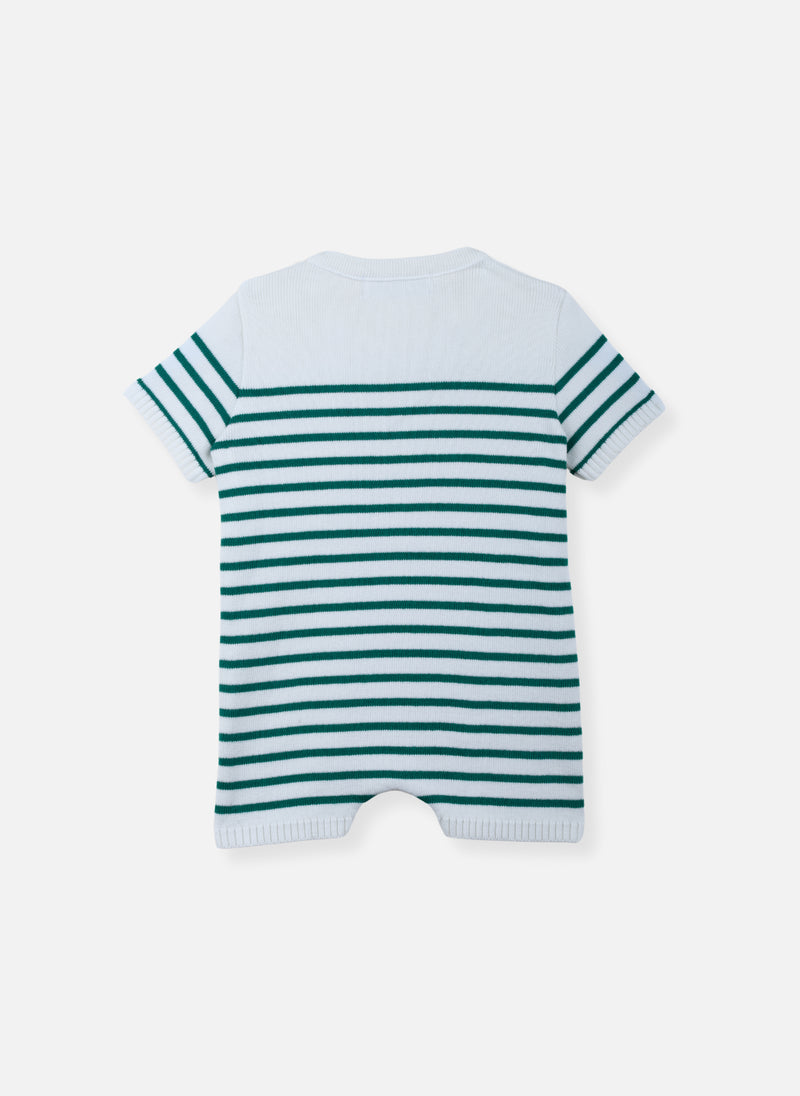 Combishort En Coton Bio - Écru/Vert