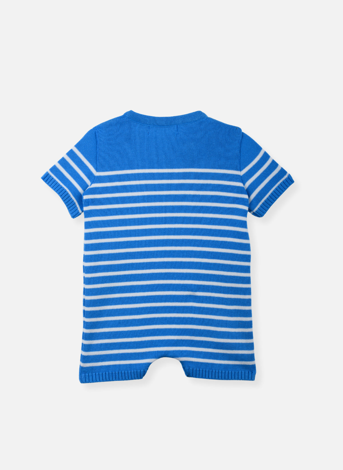 Combishort En Coton Bio - Bleu/Écru