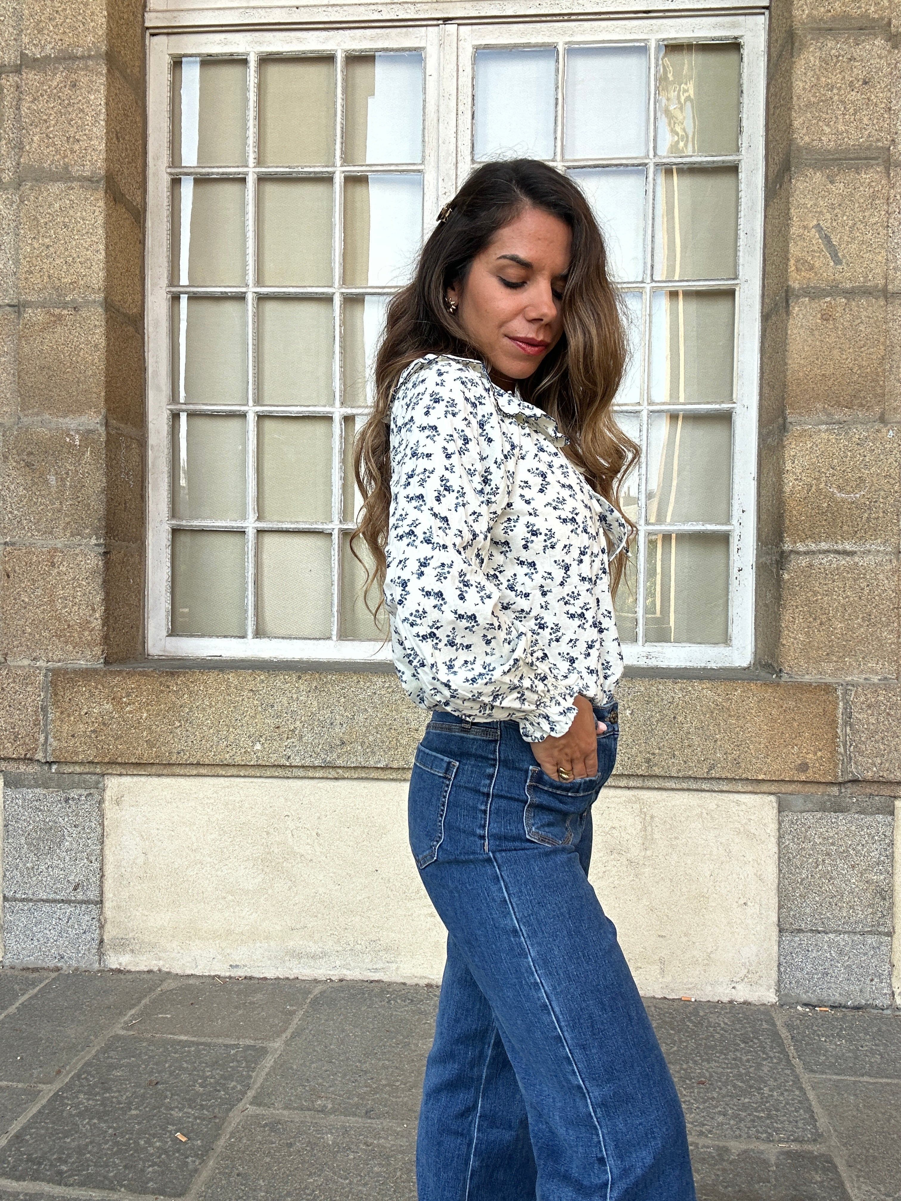 Maria floral wide-collar blouse