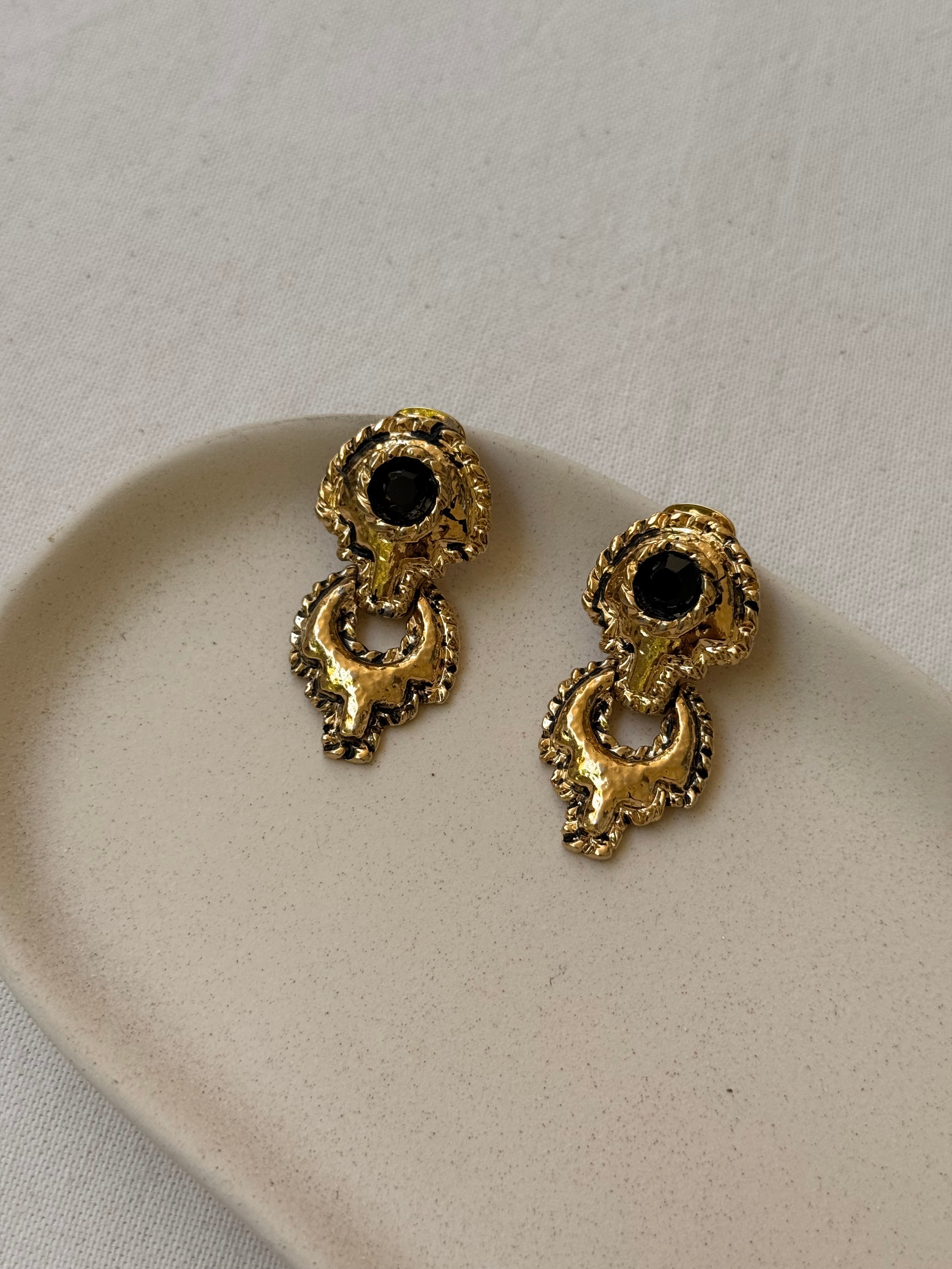 Pendientes Vintage - Colgantes Diseño Barroco Y Strass Negro