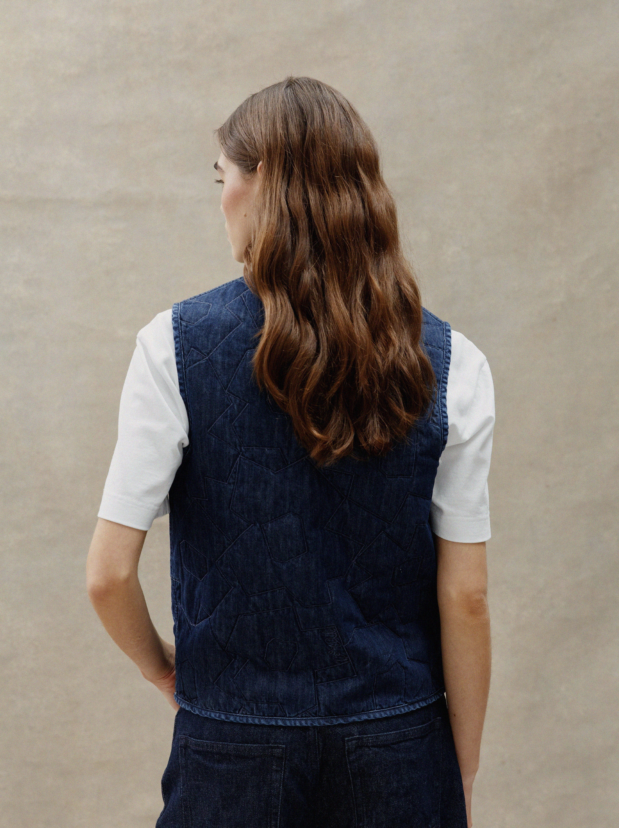 Veste Matelassée Unisexe Trait Fleuri Denim
