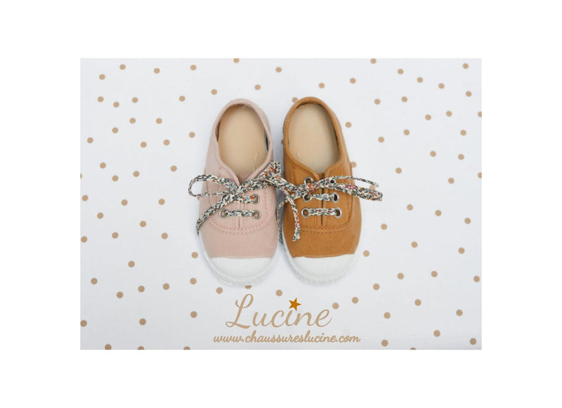 Canvas Tennis Shoes with Laces and Elastic - Nude Pink - Unisex