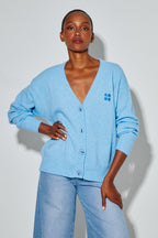 Cardigan Mira Alpaga Bleu Fabriqué Avec Soin En Italie