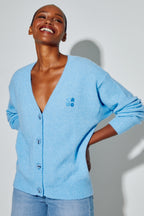 Cardigan Mira Alpaga Bleu Fabriqué Avec Soin En Italie