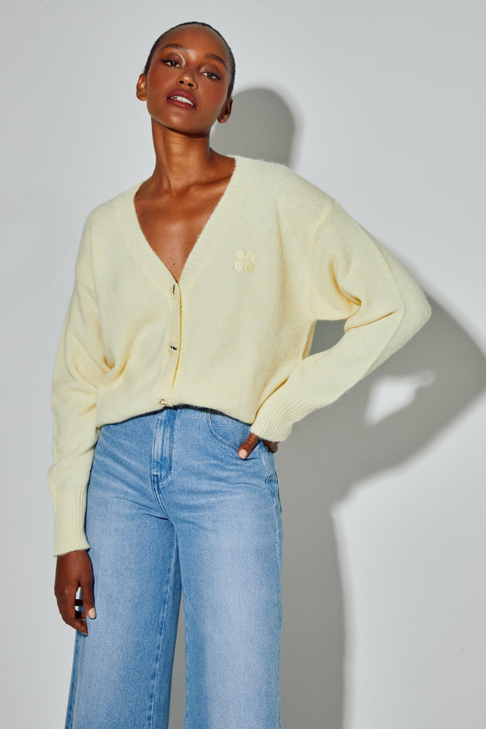 Cardigan Mira Alpaga Yellow Fabriqué En Italie