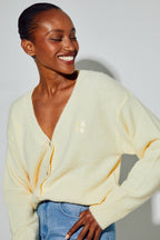 Cardigan Mira Alpaga Yellow Fabriqué En Italie