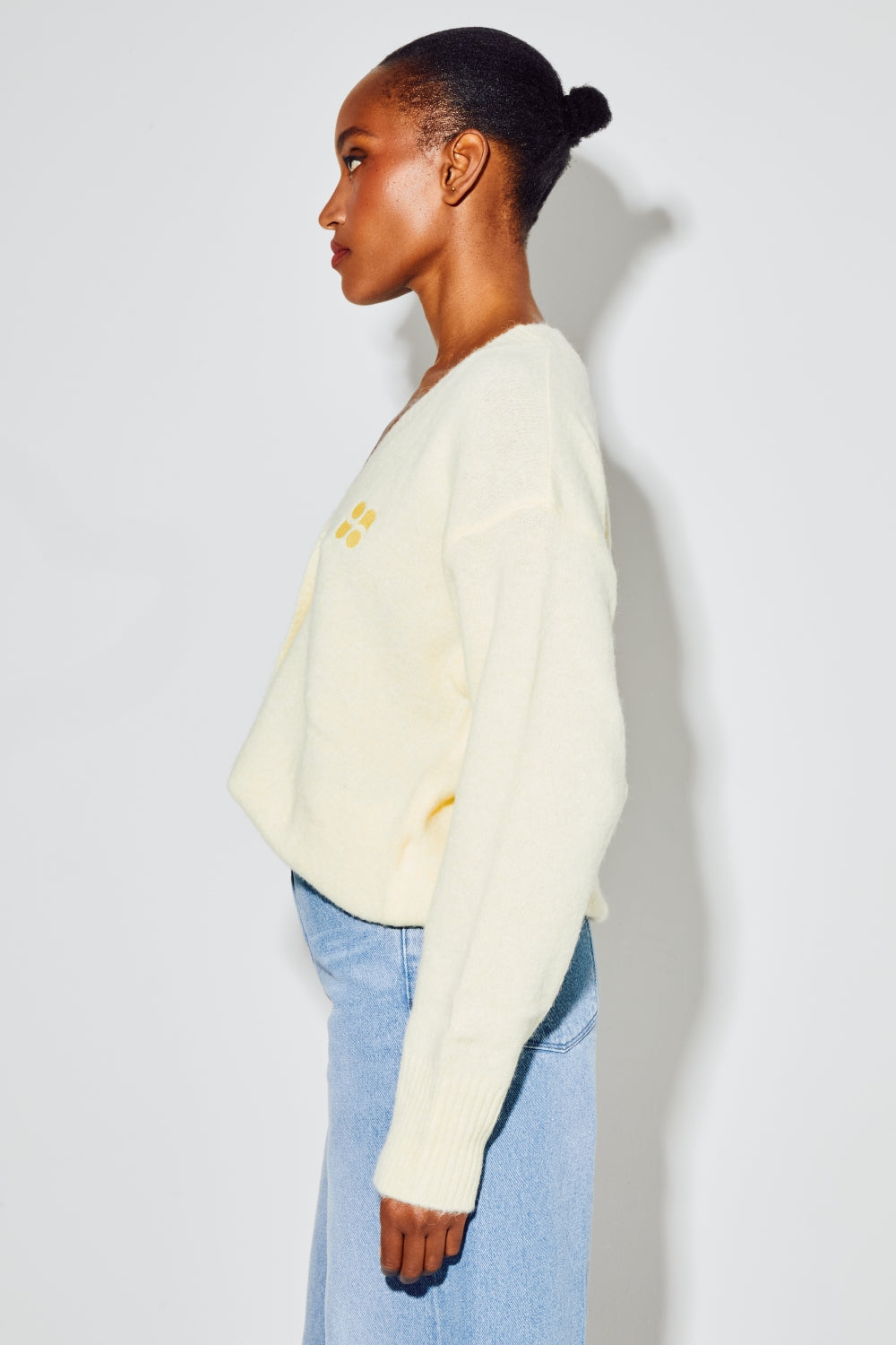 Cardigan Mira Alpaga Yellow Fabriqué En Italie