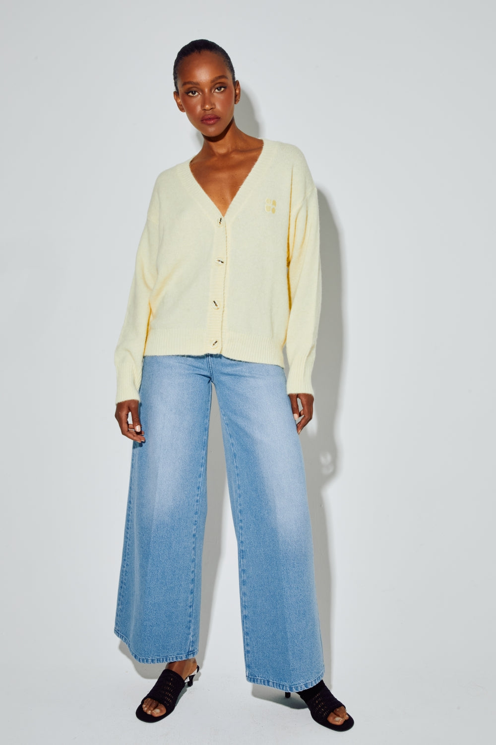 Cardigan Mira Alpaga Yellow Fabriqué En Italie