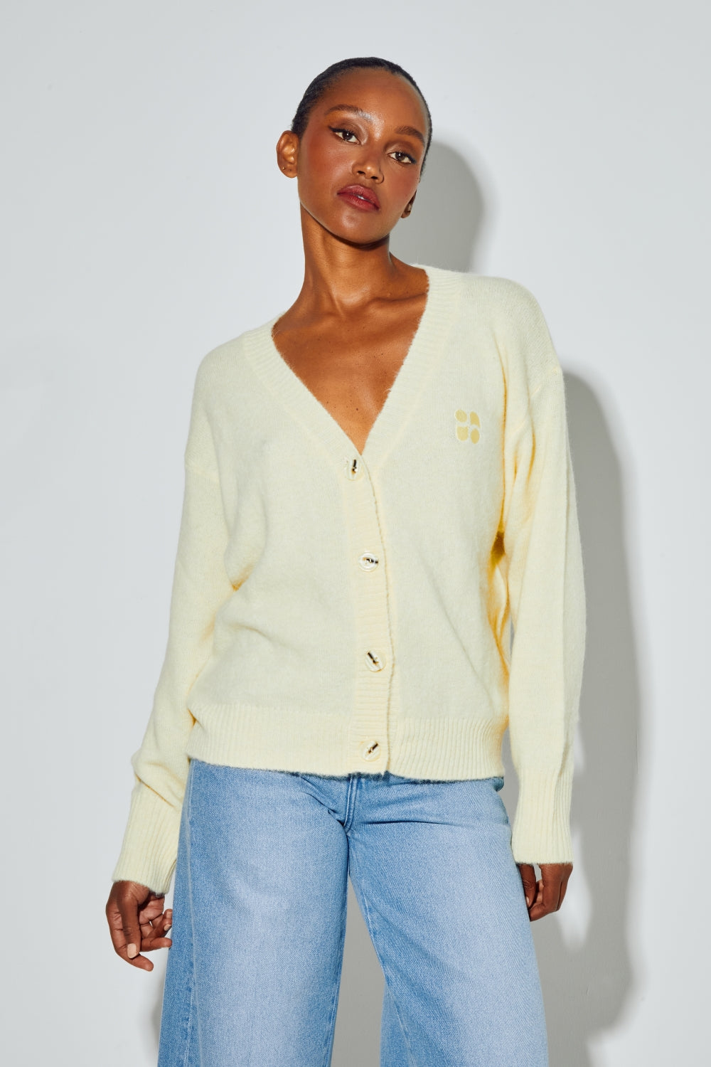 Cardigan Mira Alpaga Yellow Fabriqué En Italie