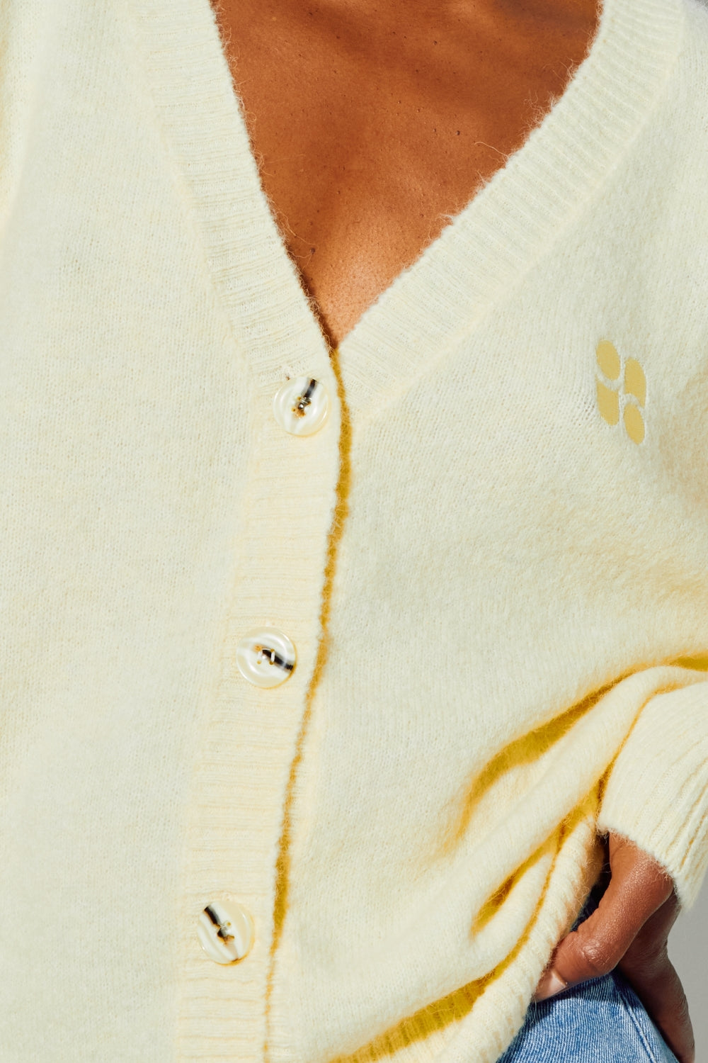 Cardigan Mira Alpaga Yellow Fabriqué En Italie