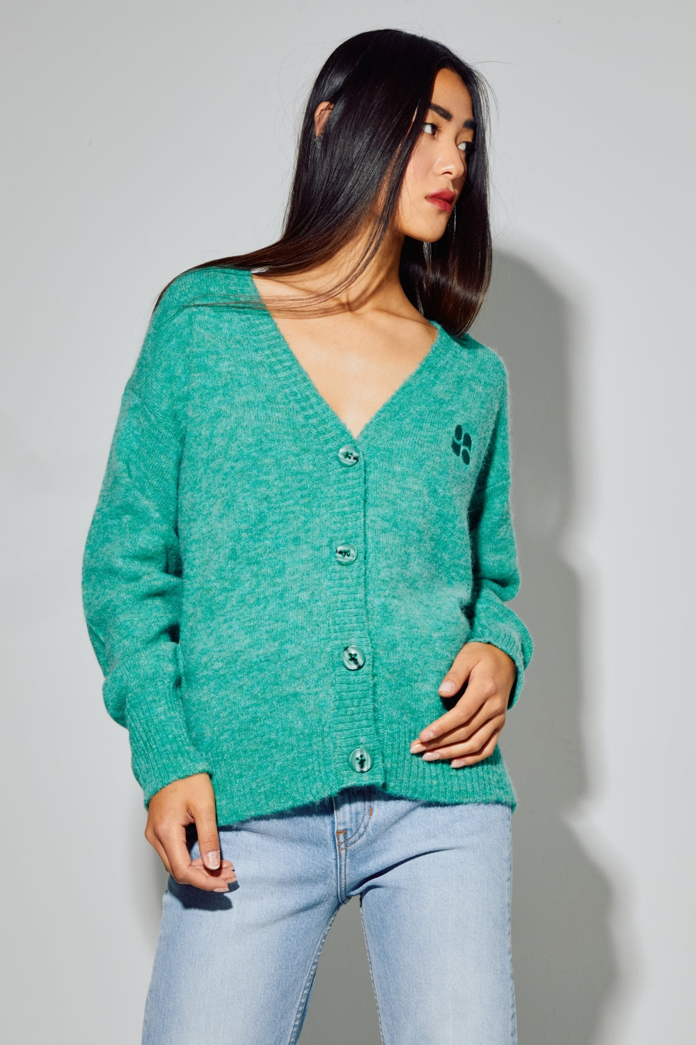 Cardigan Mira Alpaga Green Fabriqué Avec Soin En Italie