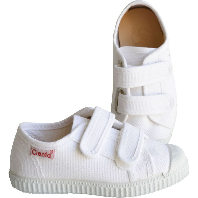 Chaussures Baskets Tennis En Toiles Scratchs - Blanc - Mixte