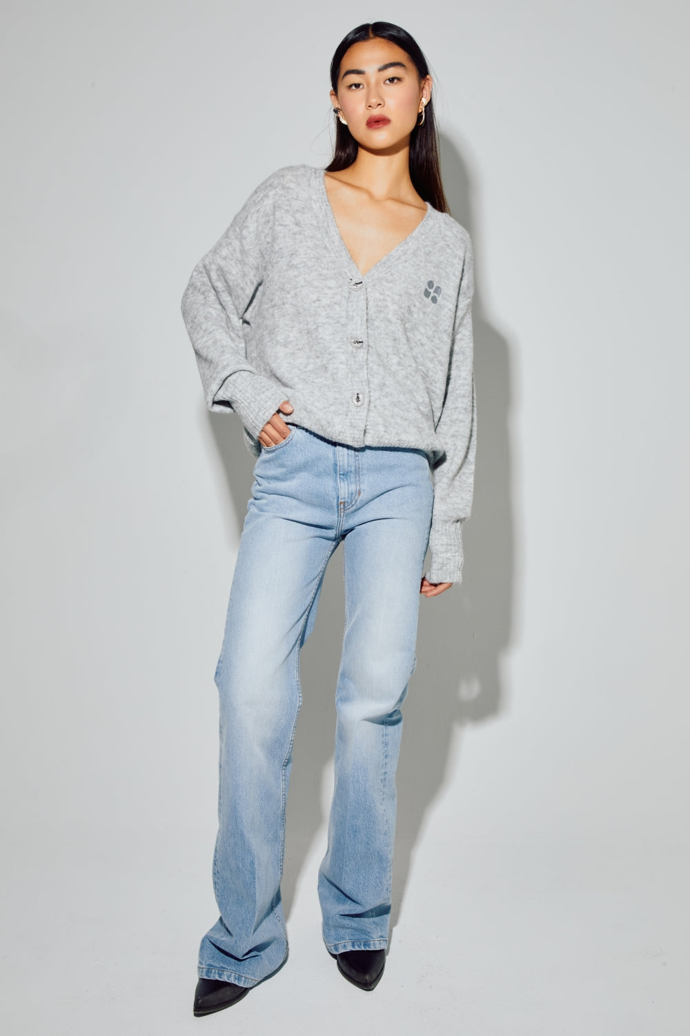 Cardigan Mira Alpaga Grey Fabriqué En Italie