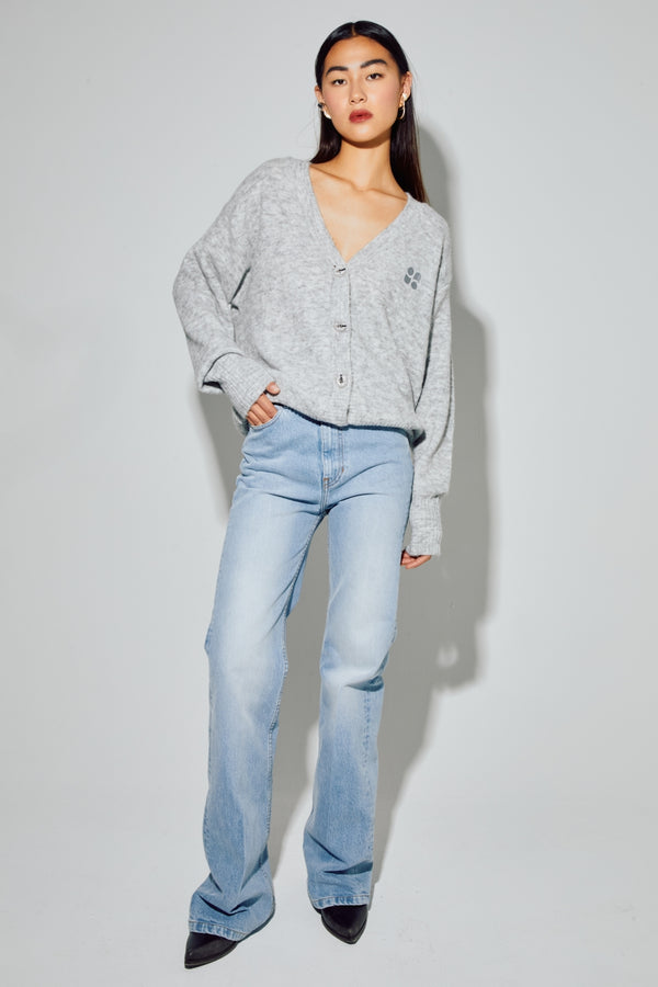Cardigan Mira Alpaga Grey Fabriqué En Italie