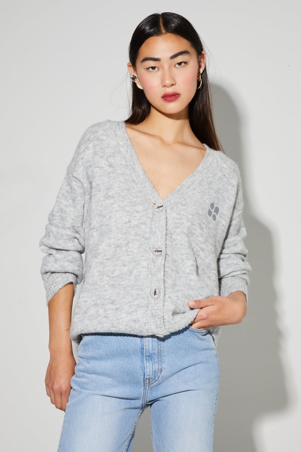 Cardigan Mira Alpaga Grey Fabriqué En Italie