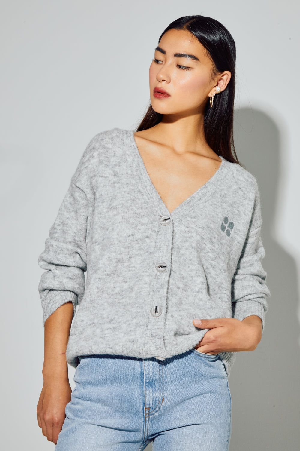 Cardigan Mira Alpaga Grey Fabriqué En Italie