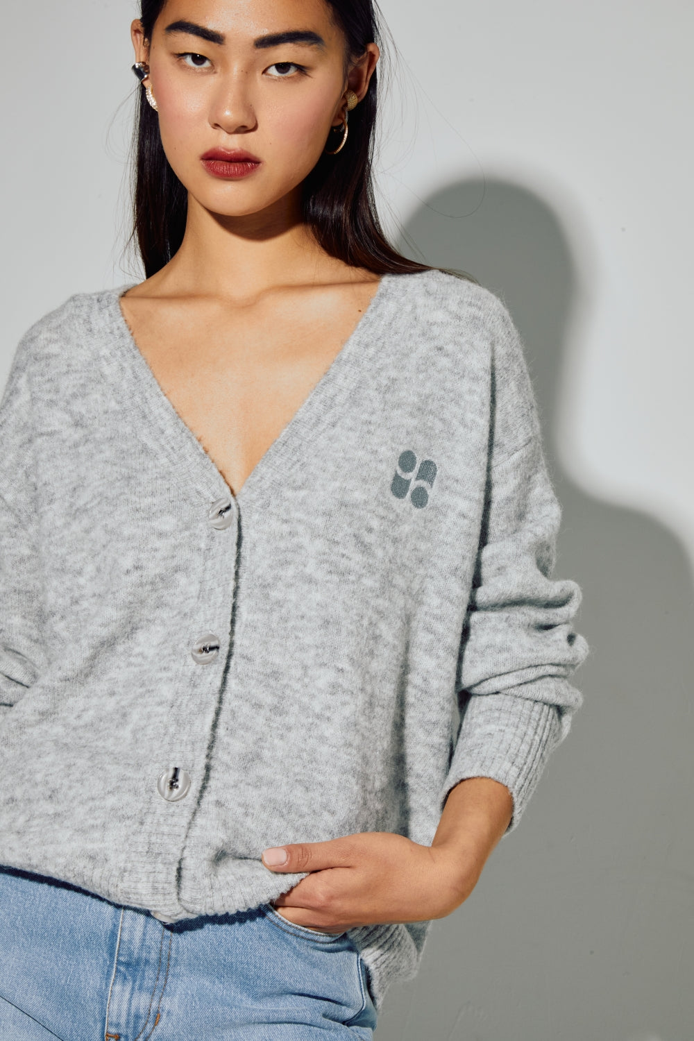 Cardigan Mira Alpaga Grey Fabriqué En Italie
