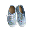 Chaussures Baskets Tennis En Toiles À Lacets Et Élastiques - Bleu Fleurs - Fille