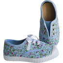 Chaussures Baskets Tennis En Toiles À Lacets Et Élastiques - Bleu Fleurs - Fille