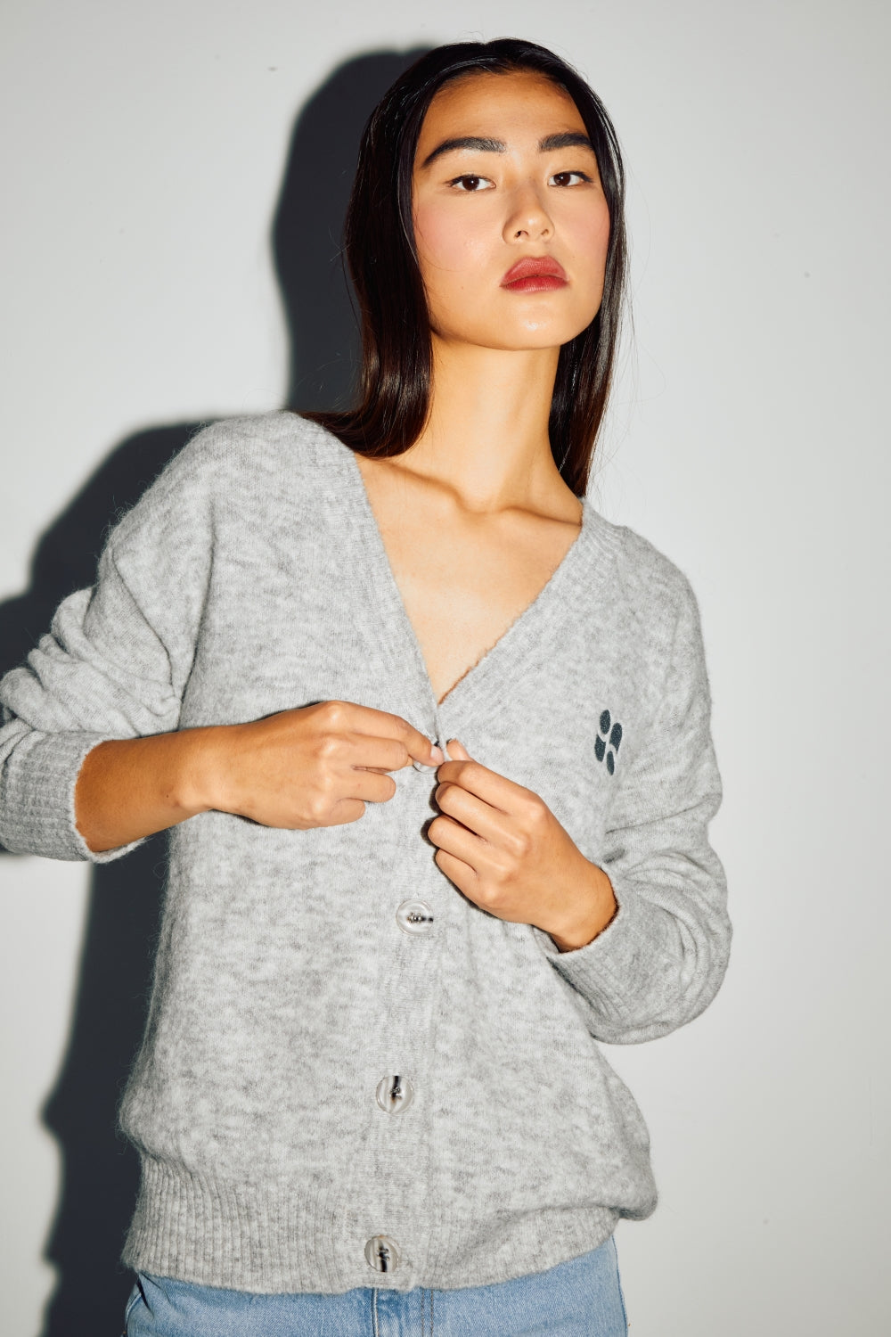 Cardigan Mira Alpaga Grey Fabriqué En Italie