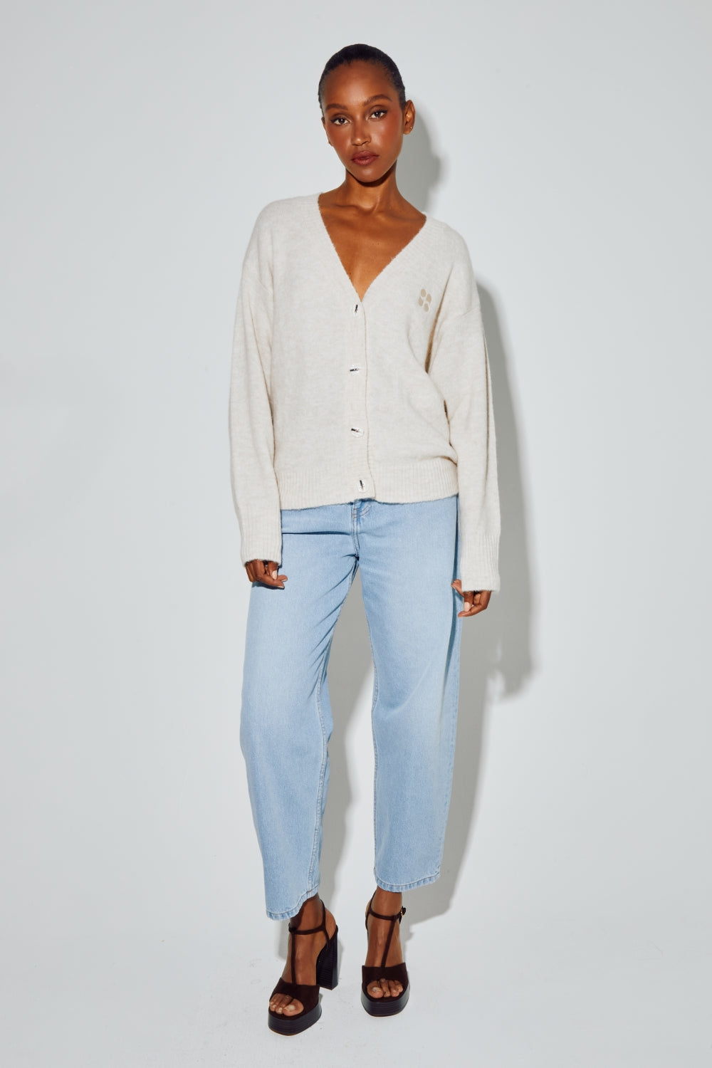 Cardigan Mira Alpaga Beige Fabriqué En Italie