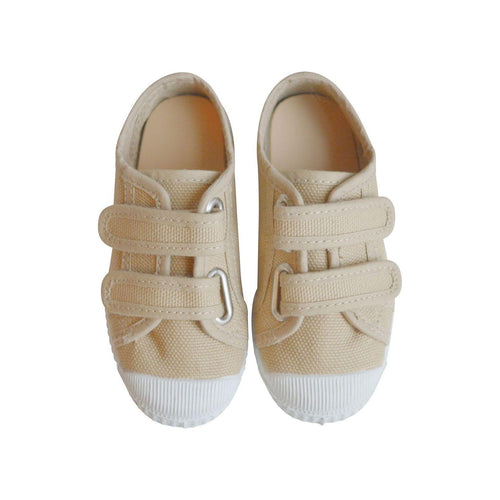 Chaussures Baskets Tennis En Toiles Scratchs - Beige - Mixte