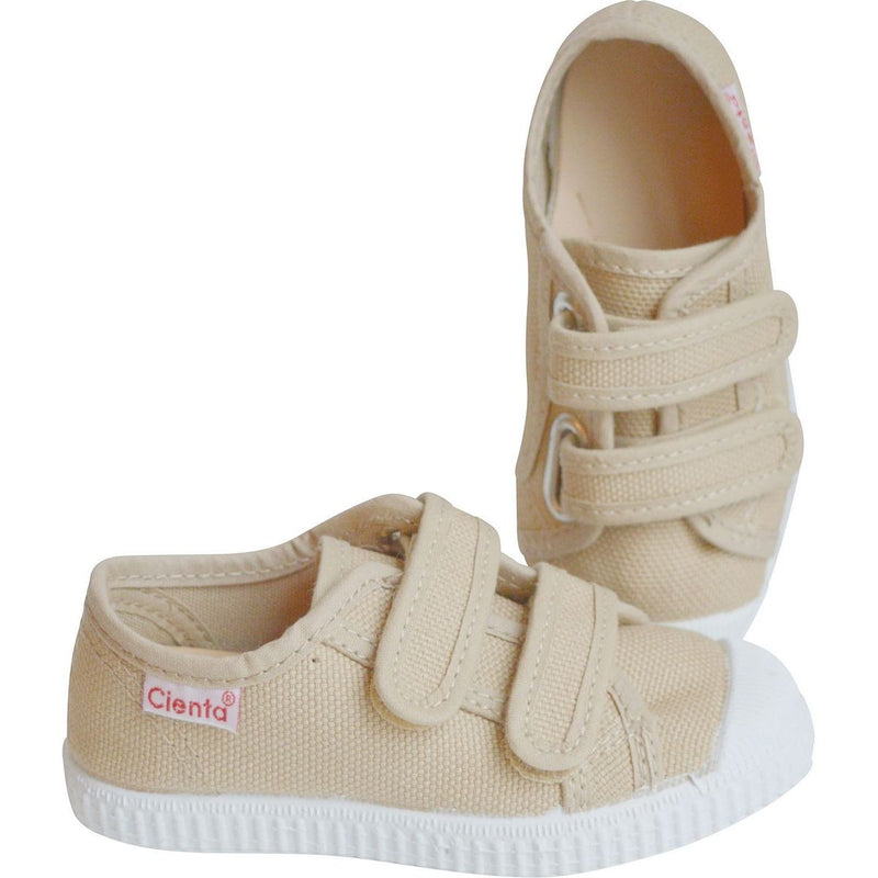 Canvas Tennis Shoes with Velcro Closure - Beige - Unisex