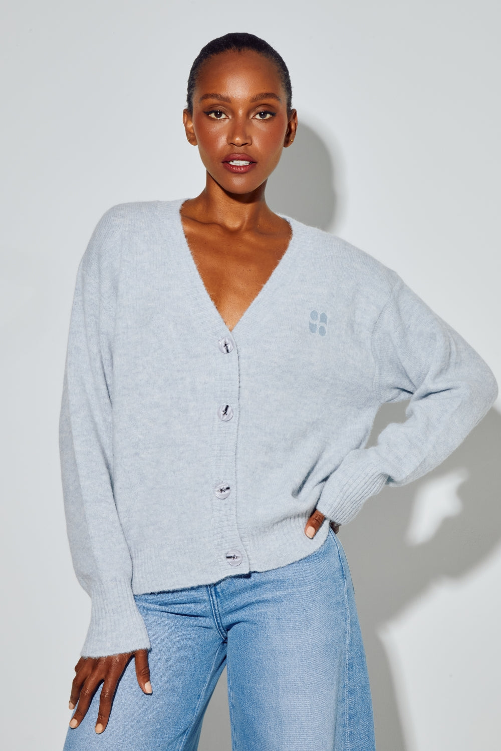Cardigan Mira Alpaga Light Blue Fabriqué En Italie