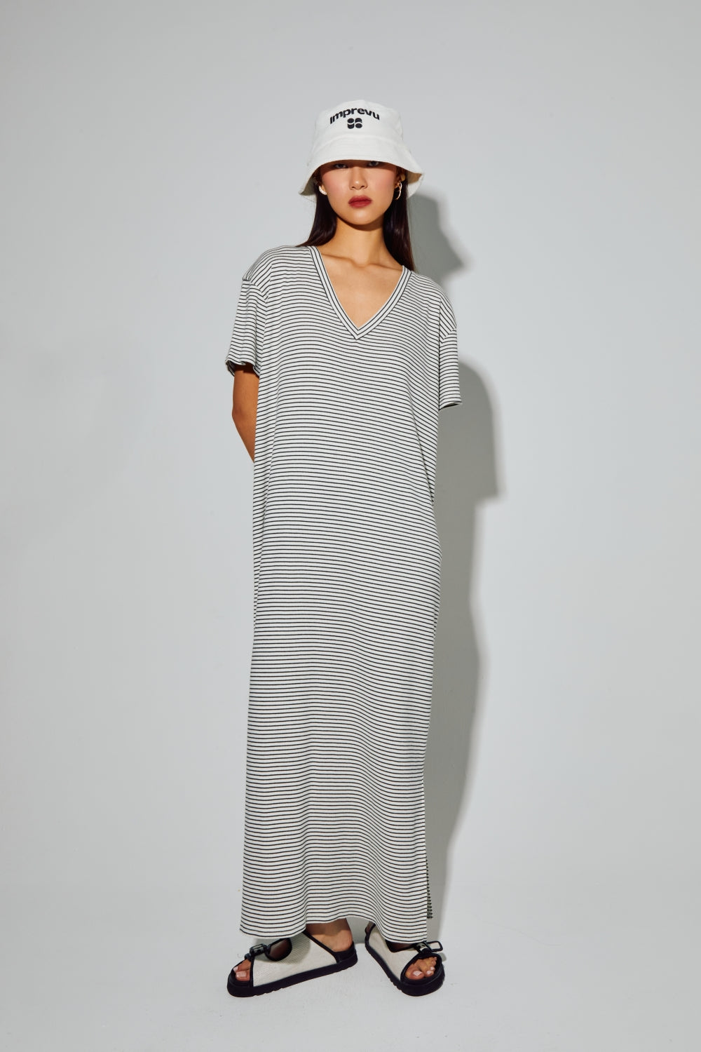 Maxi Robe Dua Rayures Noires, Fabriquée Au Portugal