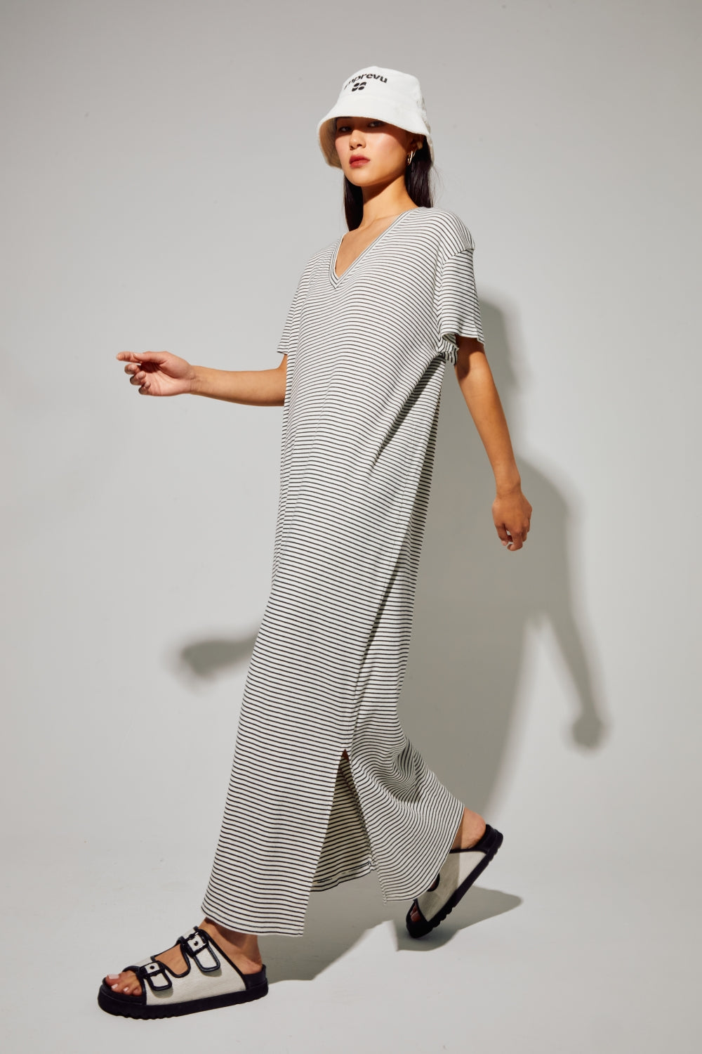 Maxi Robe Dua Rayures Noires, Fabriquée Au Portugal