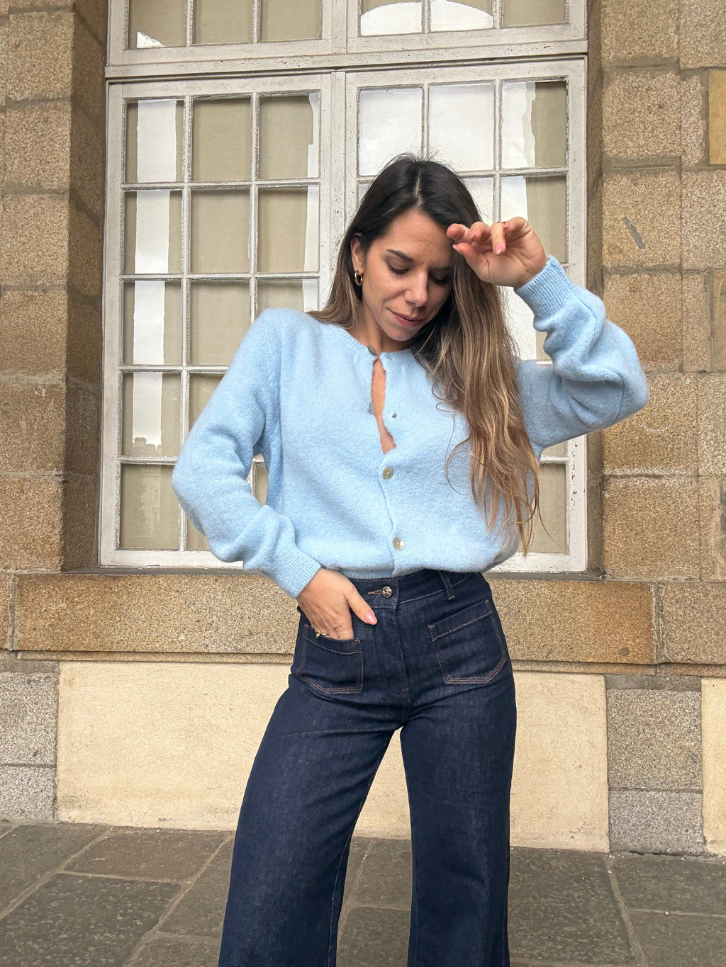 Prenda de punto de lana Léonie azul glaciar