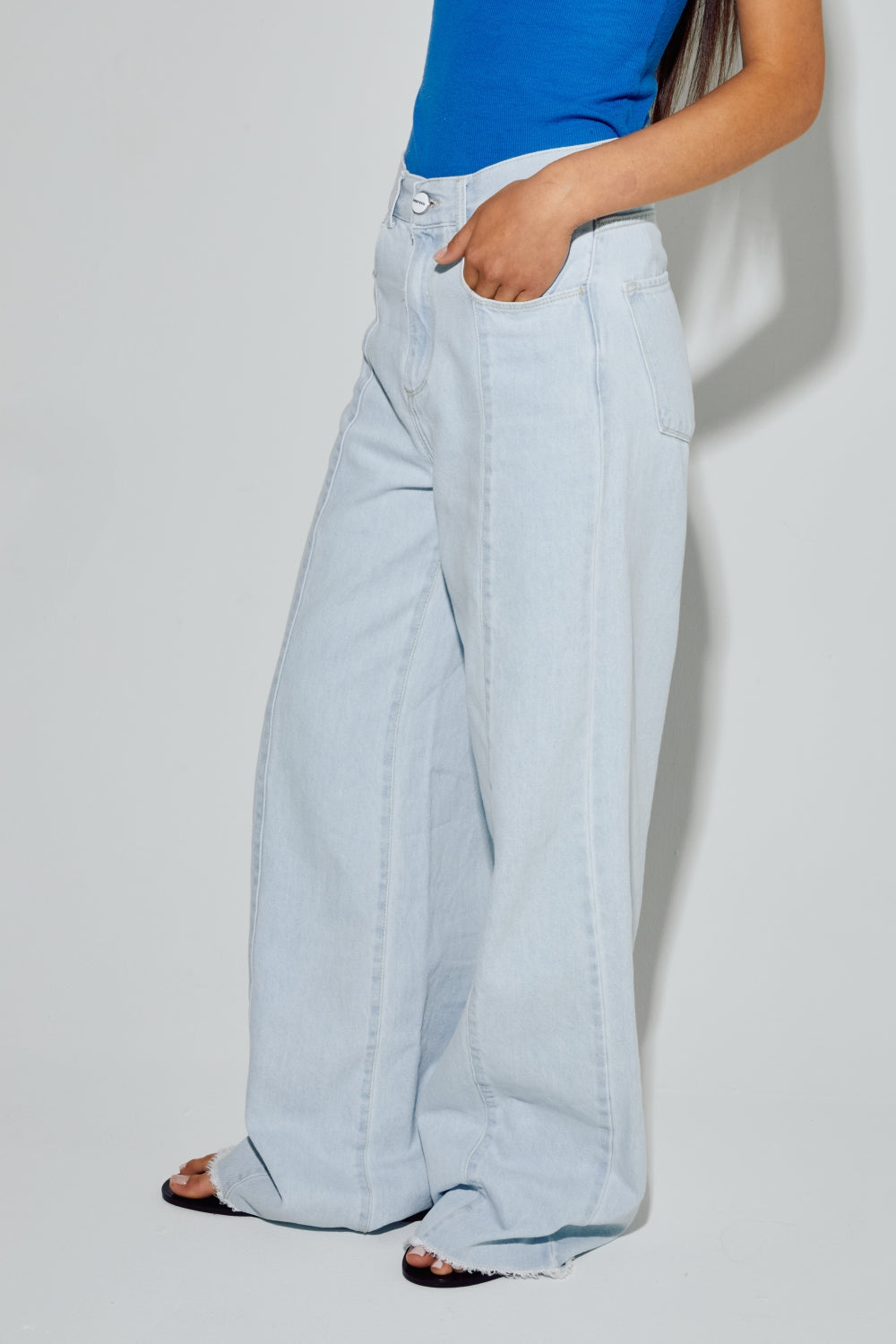 Le Denim Swiggy Palazzo Acid Blue Fabriqué Au Portugal