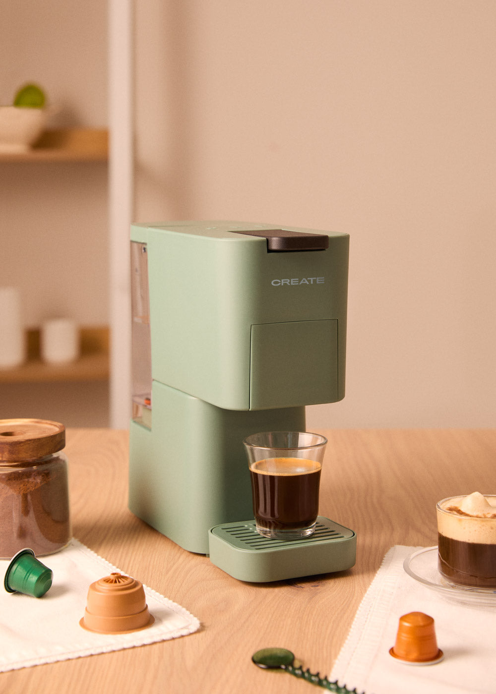 Thera Studio - Cafetière Multicapsule Express & Café Moulu - Vert Sauge
