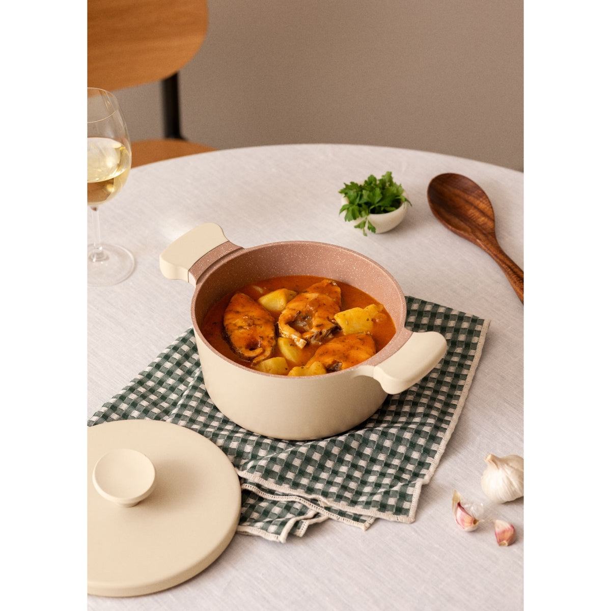 Studio Pot - Cast Aluminium Saucepan with Bakelite Handles - 24cm - Sand & Copper