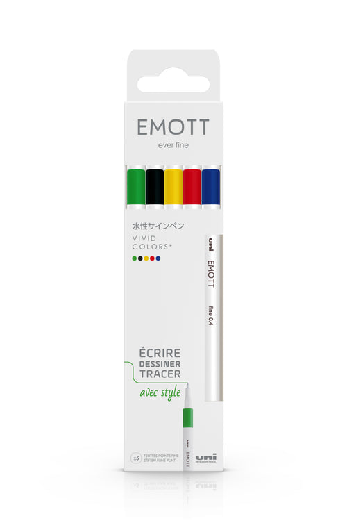 5 Feutres - Couleurs Vives - Emott By Uni-Ball