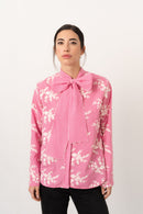 Camisa lazada bordada rosa - Vanó Studio